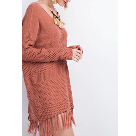 JORDYN Fringe Detail Sweater - CINNAMON - Picture 2 of 2